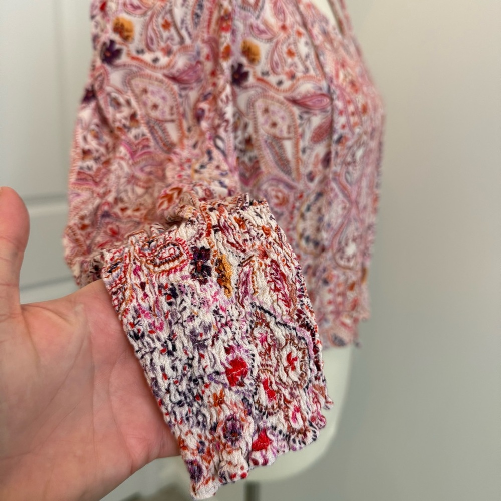 Dear John Pink Paisley V-Neck Blouse Peasant - Picture 5 of 12